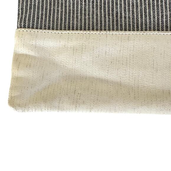 Clare V. Large Flat Black Gray Stripped Fabric & Ivory Leather Clutch - Picture 4 of 7